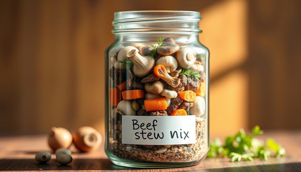 homemade beef stew mix in a glass jar homemade beef stew mix in a glass jar